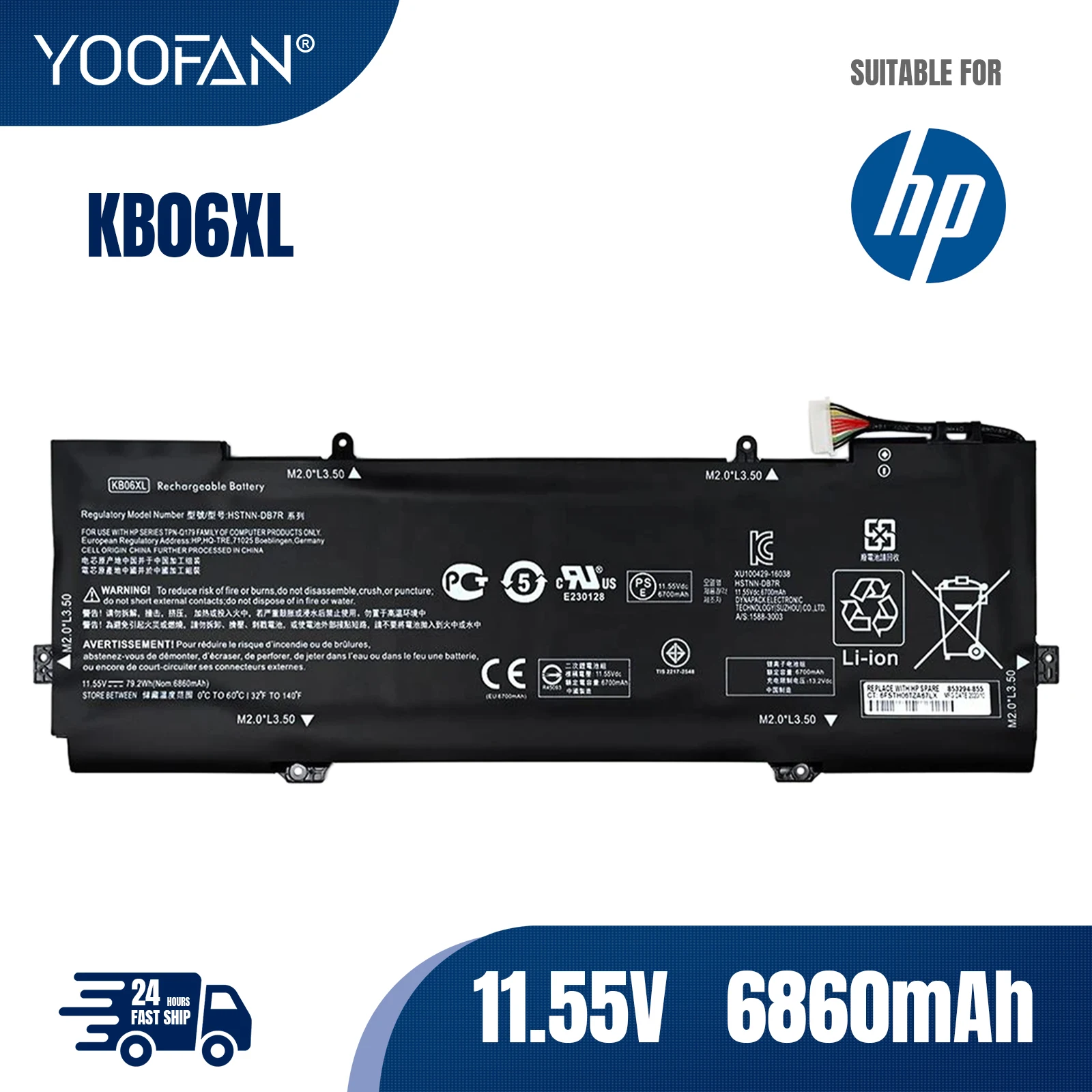 

YOOFAN KB06XL Laptop Battery For HP Spectre x360 15-BL002XX Z6L01EA Z6K97EA Z6K99EA Z6K96EA Z6L00EA Z6L02EA HSTNN-DB7R 79.2WH