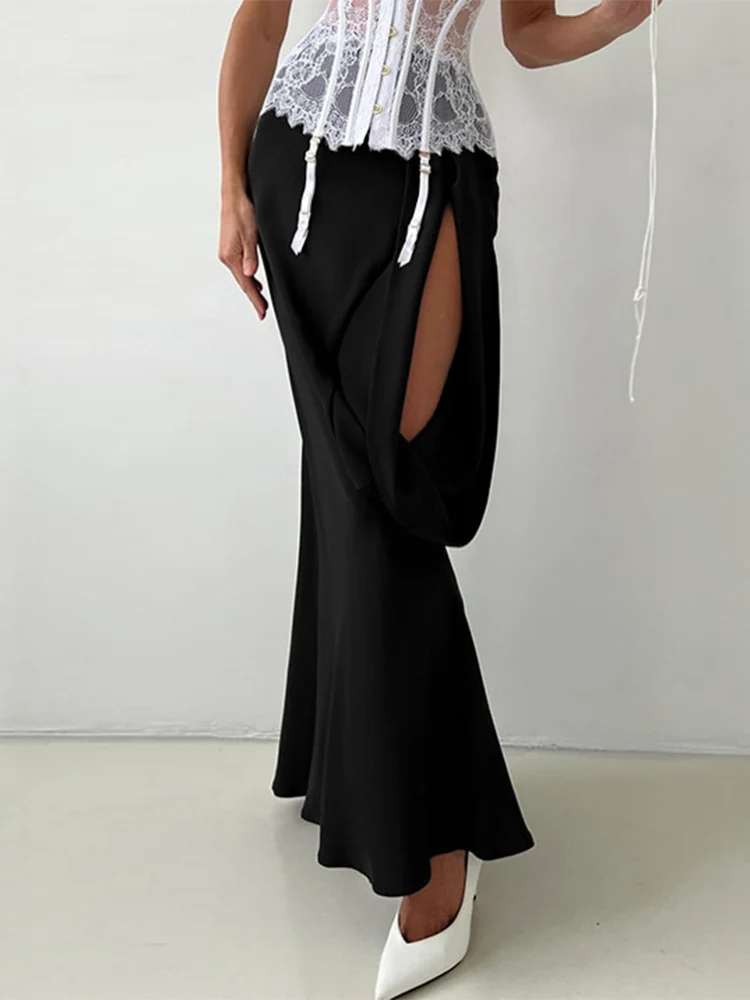 

Элегантные женские юбки с вырезами, лето 2026, с высокой талией, облегающие, с оборками, длинные, для вечеринок и клубов, сексуальные, прозрачные, обтягивающие, макси-юбки