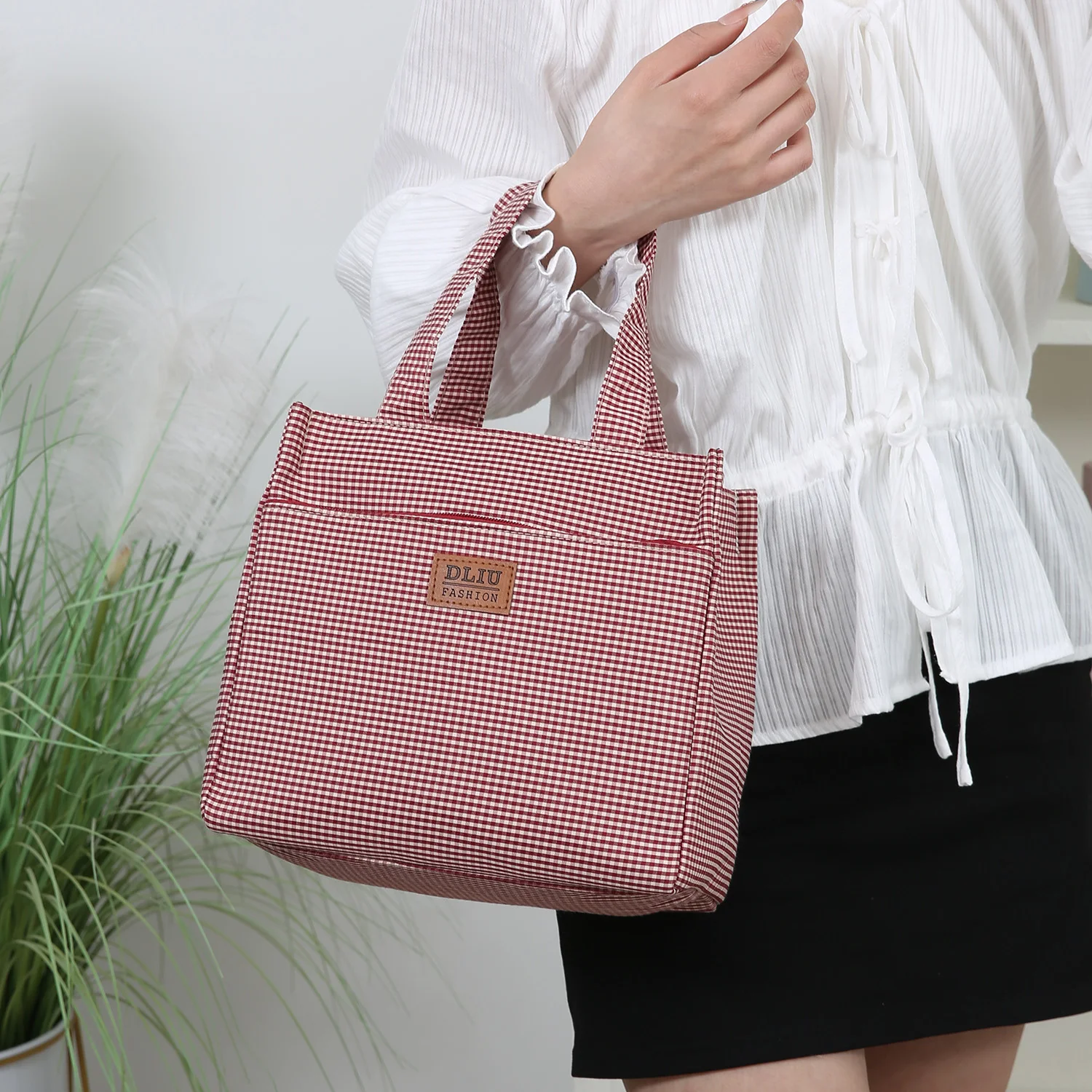 DLIU， New style, thickened fabric, checkered pattern, commuting tote bag, lunch box storage bag, lunch bag, miscellaneous bag view 6