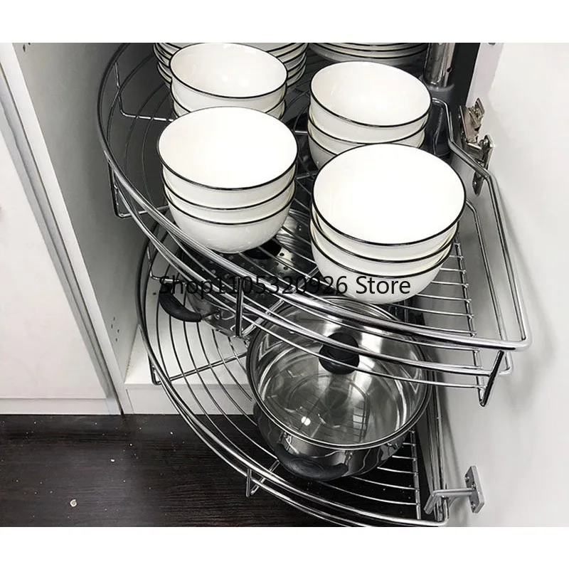 The Arc-shaped Pull-out Basket in The Corner of The Cabinet Can Be Rotated 180 Degrees for A Double-layer Storage Rack