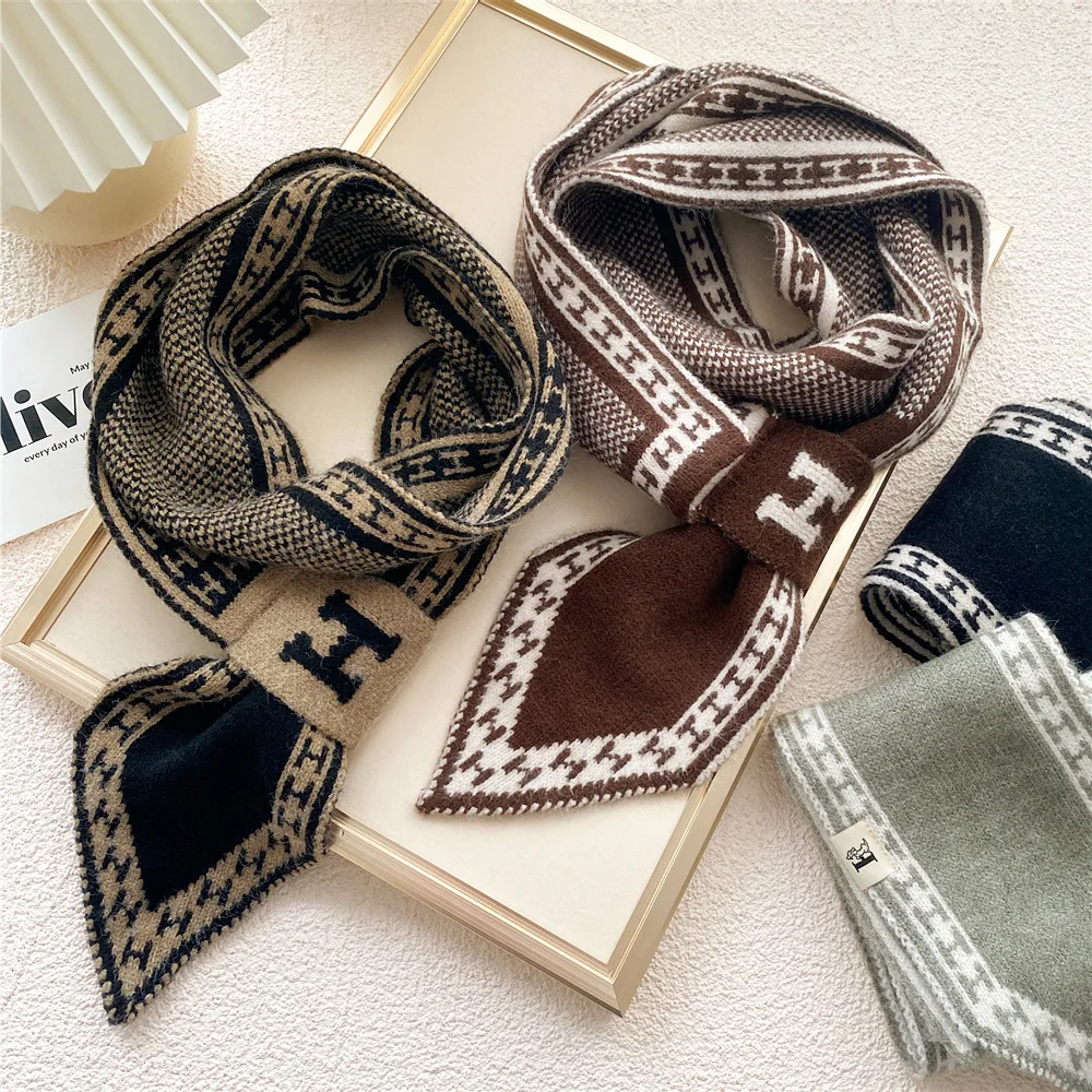 13*140cm Women\'s Spring Autumn Winter Fashion Scarf Letter Long Socket Knitted Wool Neck Scarf Warmer Thick  Handkerchief