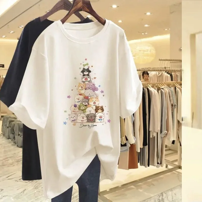 Women's Clothing Pure Cotton T-shirt Spring/Summer Hot Item Short Sleeve Casual Tees Lady Basic Versatile O-neck Large Size Tops