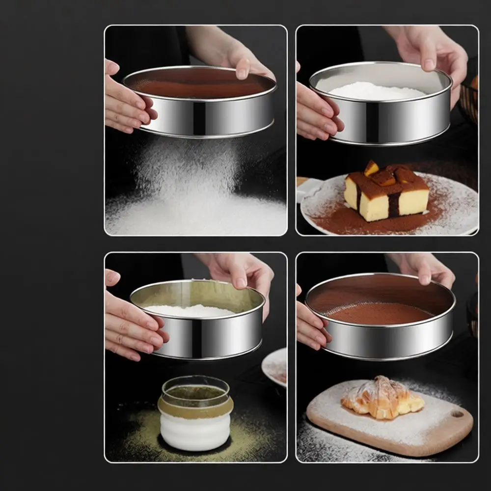 Professional Baking Flour Sieve Stainless Steel 60 Mesh Handheld Kitchen Tool Filter For Sugar Cocoa Powder Preparation