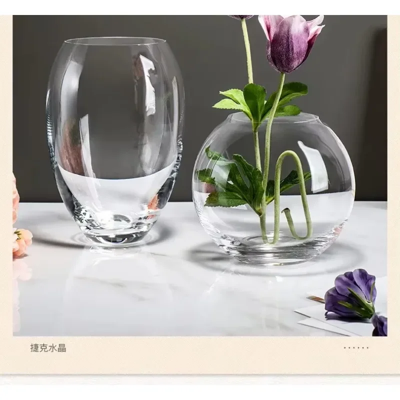 HYS crystal glass vase thickened oval hotel wholesale light luxury high sense Ready to ship and purchase with peace of mind