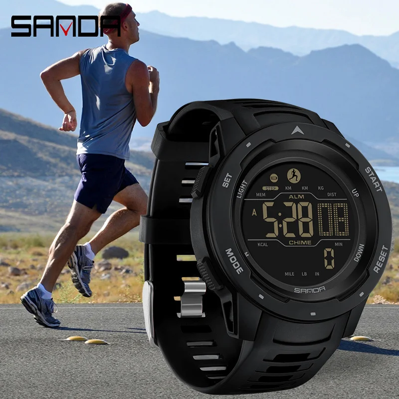 SANDA Calorie Pedometer Alarm Clock Waterproof Watch Multifunctional Sports Military Wristwatch Men\'s Watches Relogio Masculino