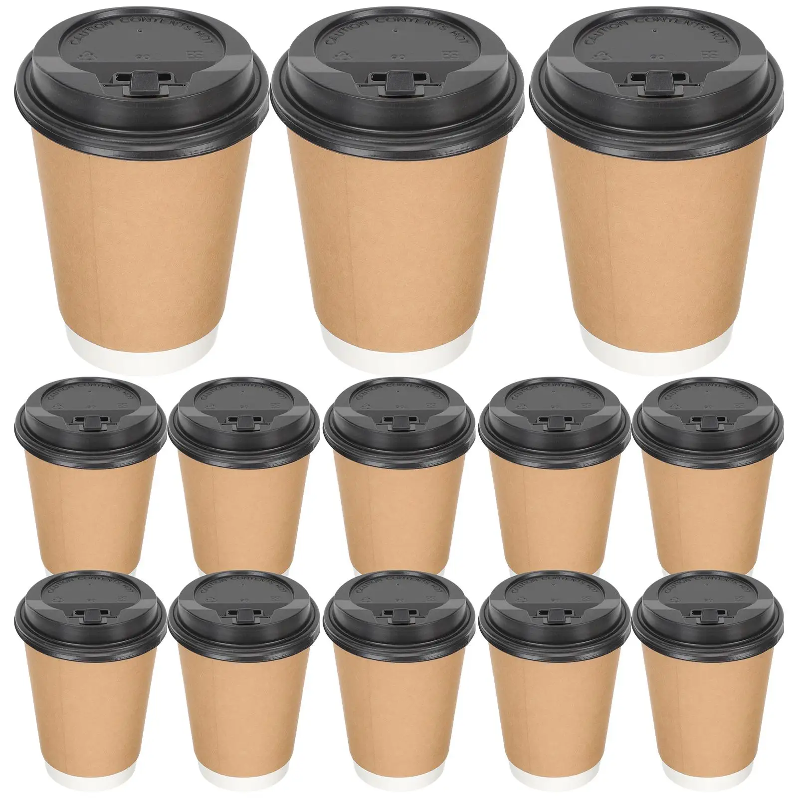 

50 Pcs Coffee Cups 10 12 16oz Black Lids Thick Disposable Hot Beverage Cups Milk Tea Party Small Shaker Bottle 8Oz Juice