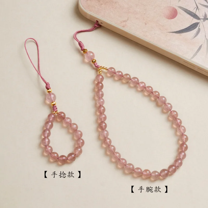 New 2026 Strawberry Crystal Phone Chain Pendant Short Cute Girly Handheld Crystal Phone Lanyard for Women Gifts