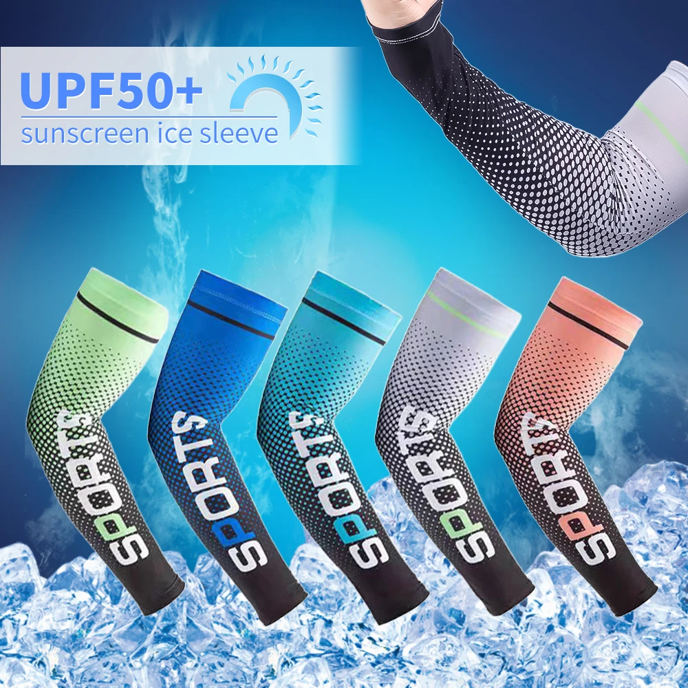 1pair Ice Silk Sleeve Sunscreen Cuff UV Sun Protection Arm Sleeves Anti-Slip Men Women Long Gloves Outdoor Cool Sport Cycling