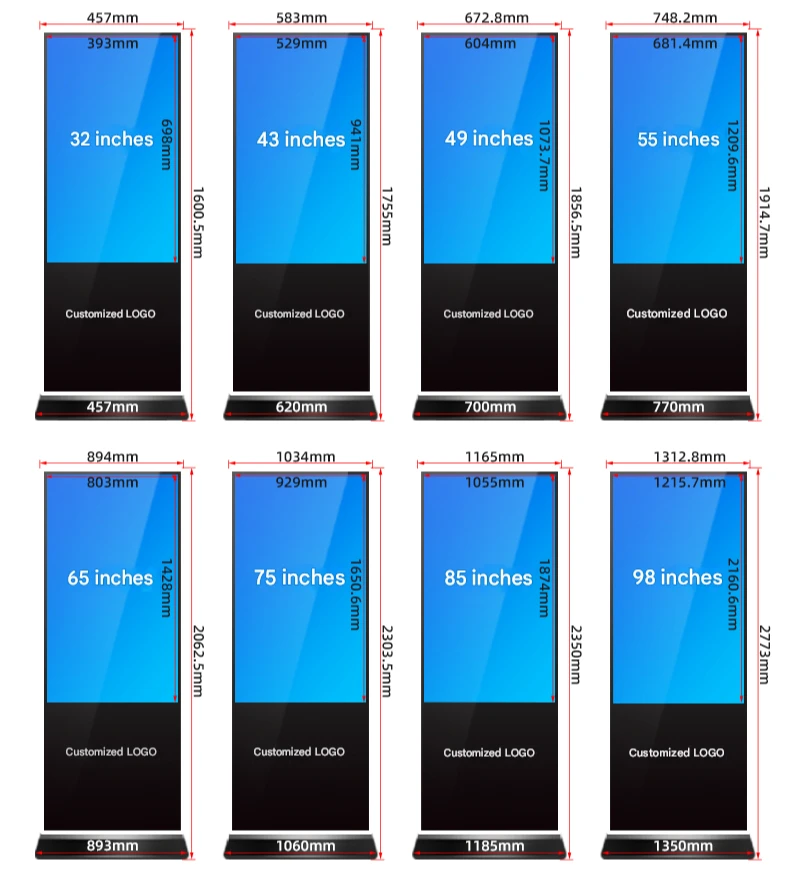 43-65 Inch Vertical Advertising Displays: 4K HD Touch All-in-One, Network Screens, Android Players, Floor-Standing 3D Touch