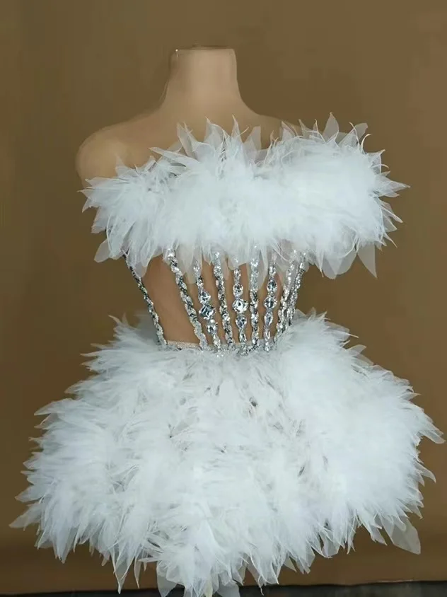 Striped Valentine's Diamond Tulle Gown Female Singer Party Passion Bar Party Birthday Dance Sexy Outfit