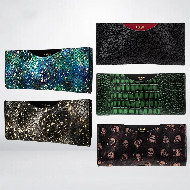 

Portable aluminum alloy box leather cover with black devil fish pattern/green crocodile pattern 3CM portable cigar box leather