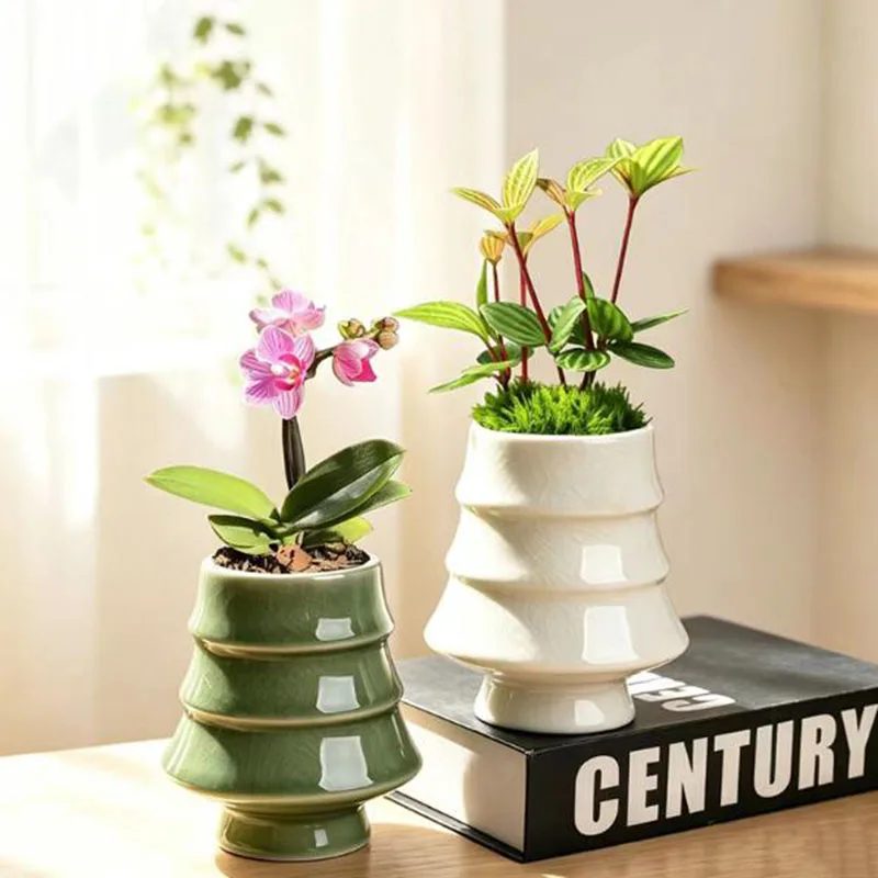Ice Crack Porcelain Succulent Plant Pot Christmas Tree Phalaenopsis Flowerpot Tabletop Ornaments Decor Basin Vase with A Hole