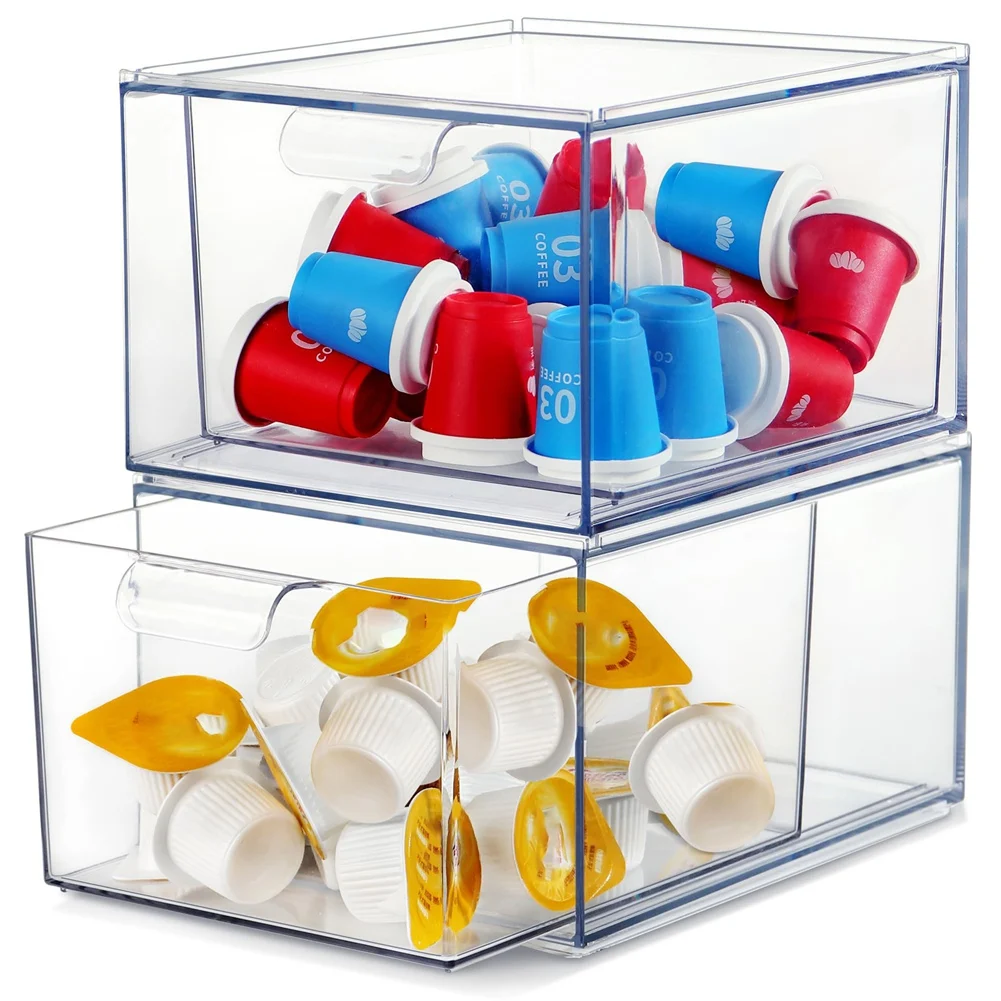 

Practical-2PCS K Cup Organizer Coffee Pod Storage Container Stackable Drawers For Creamer Suger Coffee Bar Organizer