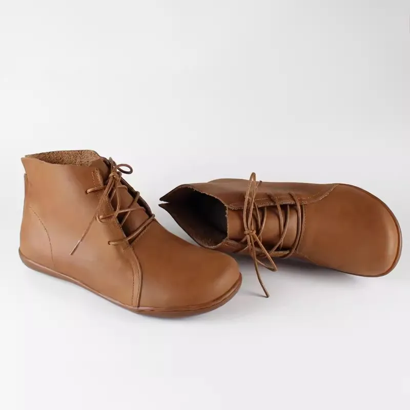 Women Shoes Flat 100% Authentic Leather Round toe Lace up Ladies Shoes Woman soft leather Moccasins Female Footwear AG09