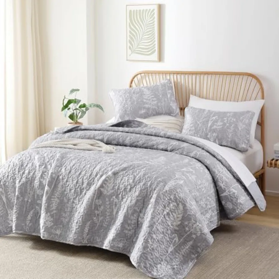 

Quilts Queen Size Bed Spread Botanical 3 Pieces Quilts Queen Size Sets with Floral Pattern Lightweight Microfiber Bedding Rever