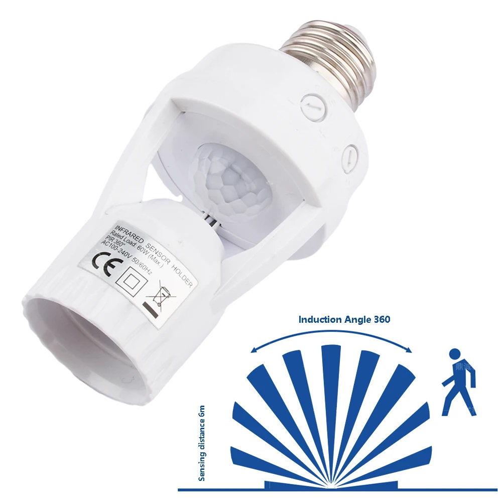 360 Degrees E27 Socket Converter With PIR Motion Sensor LED Lamp Base Intelligent Switch Light Bulb Lamp Holder AC100-240V