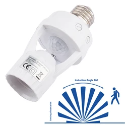 360 Degrees E27 Socket Converter With PIR Motion Sensor LED Lamp Base Intelligent Switch Light Bulb Lamp Holder AC100-240V