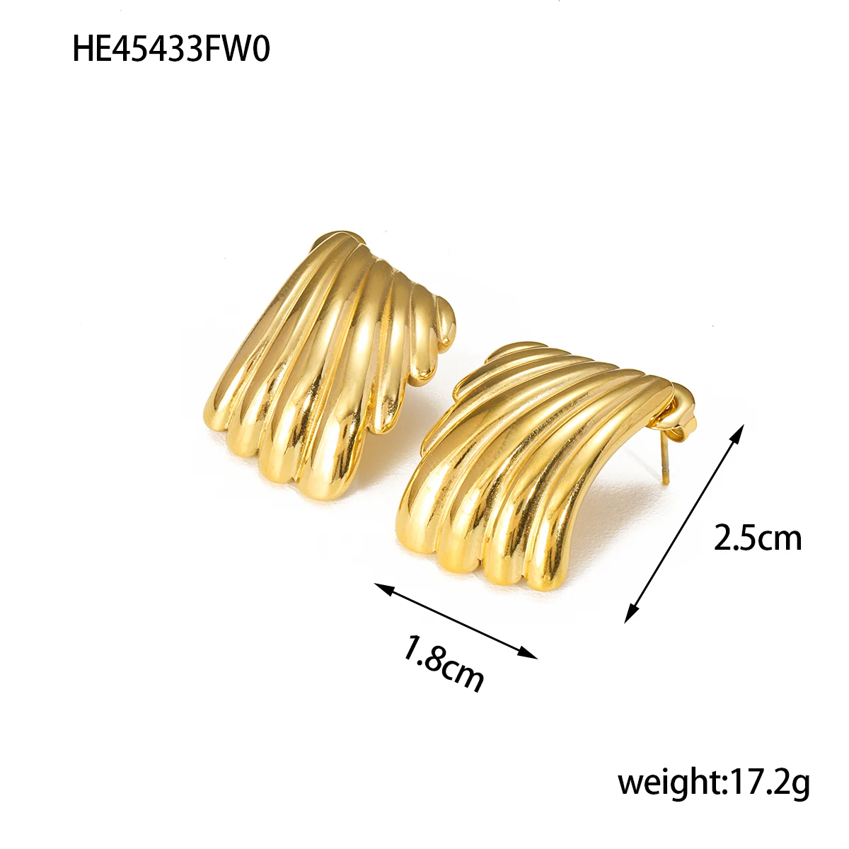 CARLIDANA New Arrival Fashion Jewelry Vintage Gold Plated Wave Line Square Texture Metal Gold Plated Stud Earrings For Women