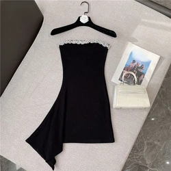 Y2k Dress Short Summer Slim Sexy Party Black Dresses Water Diamond Irregular Skew Fashion Strapless Vestidos De Mujer 2024