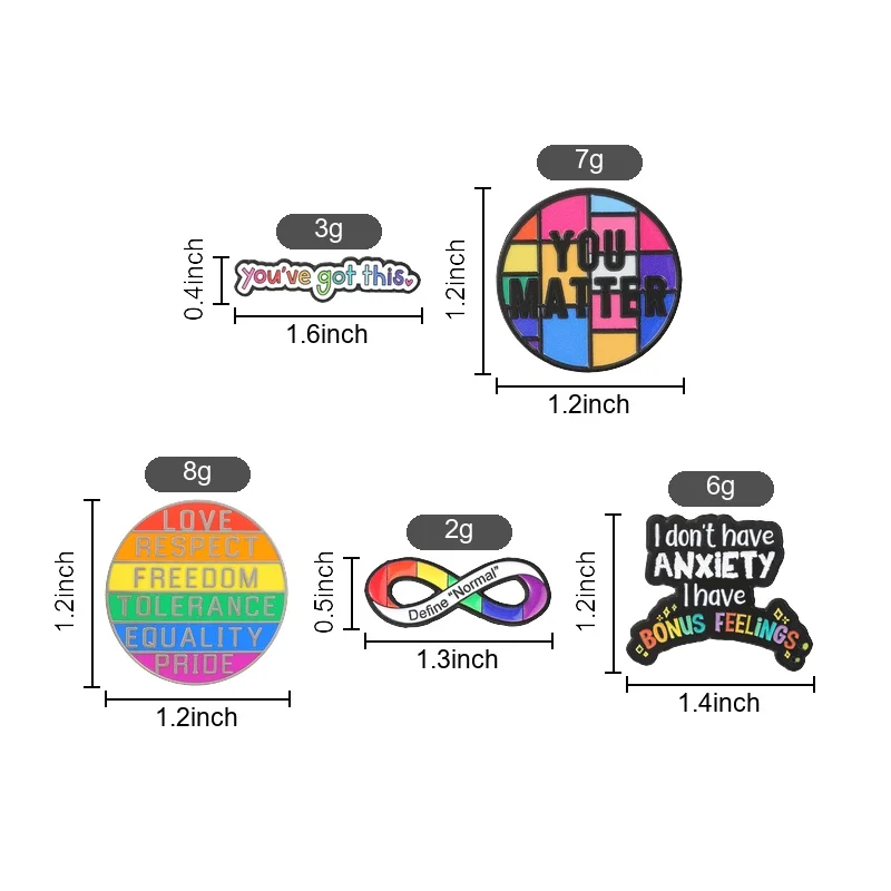 Positives Zitat zur psychischen Gesundheit, Emaille-Abzeichen, Regenbogen-Abzeichen für Gleichberechtigung, Anstecknadeln mit inspirierenden Worten, Broschen, Accessoires, Geschenke. – Detail 1
