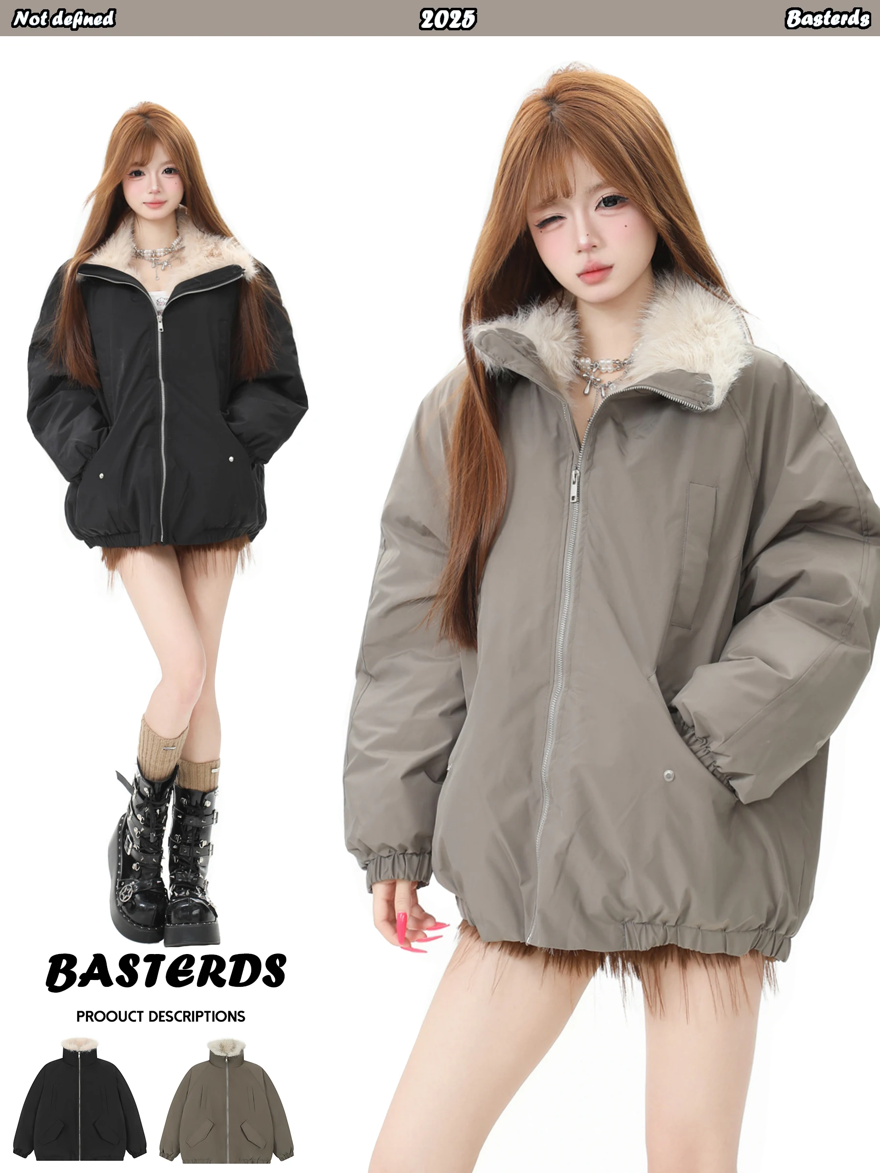 

Women's Winter Parka Coat Fur Collar Cotton Jaet Thiened Floing New 2025 Sle Commute Korean Loose Fit Pure Color