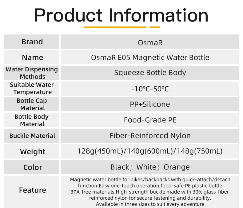 OsmaR Magnets Bottle Bicycle Cageless Bottle Engineered 450/600/750ML Befestigter Flaschenhalter Magnetische Montagebasen Fahrradflasche – Detail 4