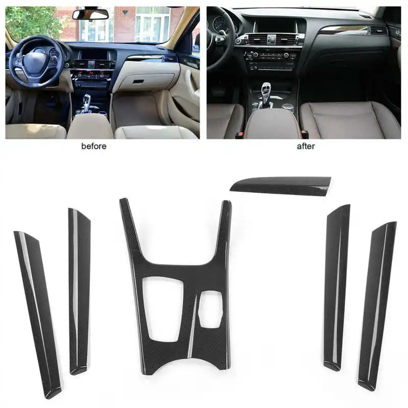 6Pcs Interior Trim Kit Gear Shift Panel Inner Door Panel Carbon Fiber Cover Fit for X3 F25 X4 F26 LHD Auto accessories