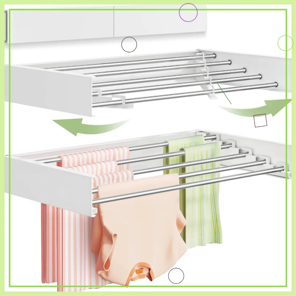 

Foldable Wall Mount Clothes Drying Rack, 32 Inch, 5 Rods, White, Space-Saving Indoor Laundry Solution