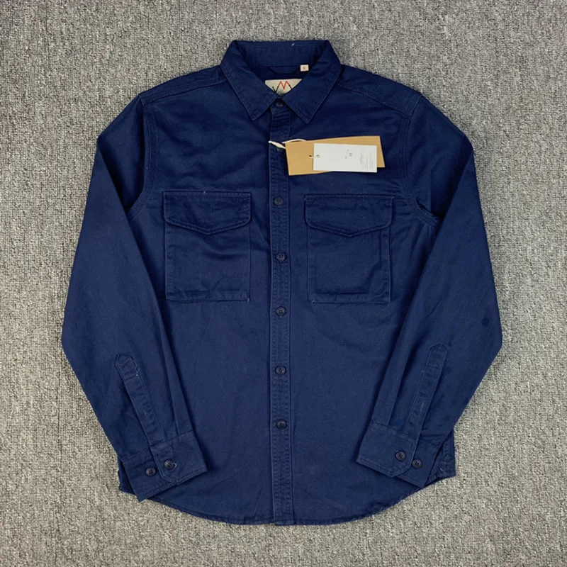 

Autumn Men's Canvas Cotton Long Sleeve Shirt With Chest Pocket Casual Safari Style Male Tops Clothing Button Down Work Shirts