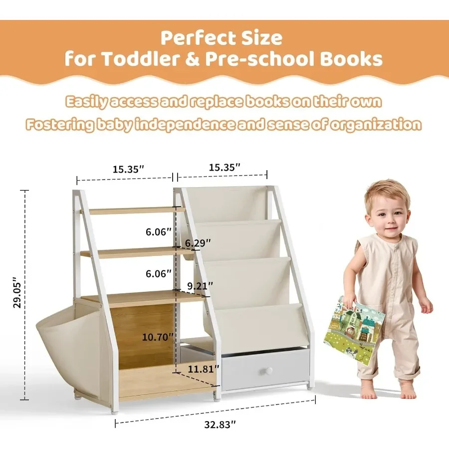 Bookshelf and Toy Storage for Nursery and Toddler Rooms MontessoriInspired Book Shelf with Natural Burlywood Finish Durable Toy