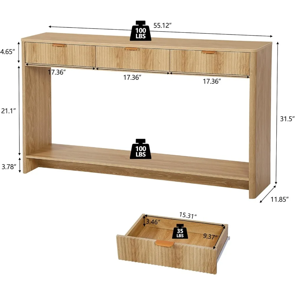 طاولة وحدة تحكم للمدخل مع 3 أدراج، طاولة أريكة ضيقة طويلة لغرفة المعيشة خلف الأريكة، أثاث المدخل