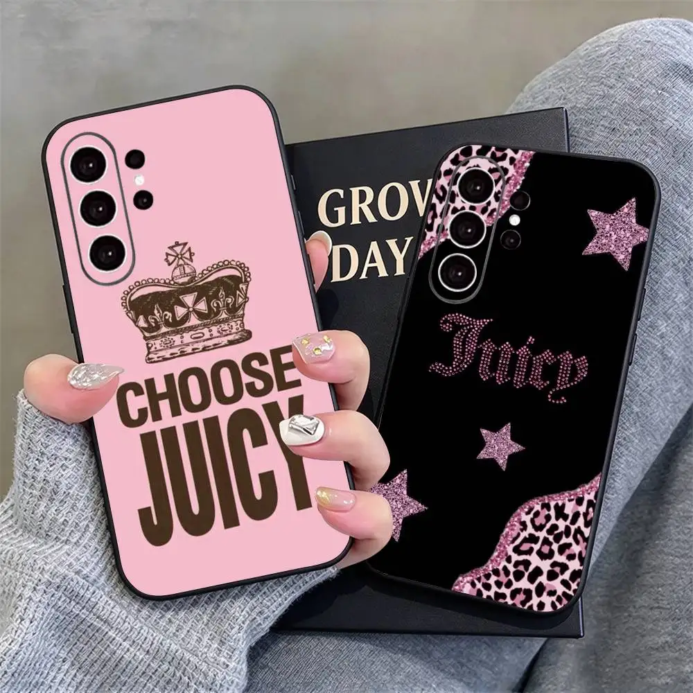 Hot Fashion Juicy C-Couture Phone Case Black Silicone Soft For Samsung S26,S25,S24,S21,S22,S23,S30,Ultra,S20,Plus,Fe,Lite