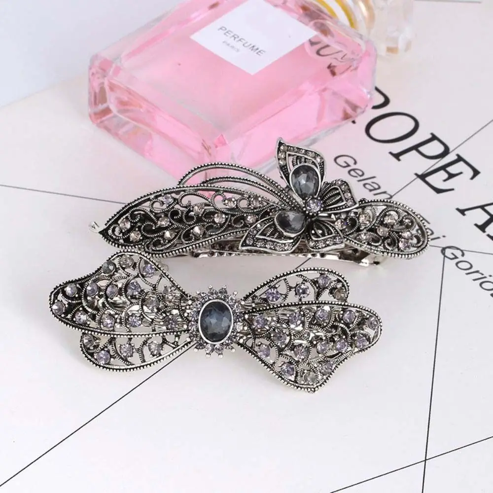 Shining Antique Silver Hair Clip Korean Style Hair Wear Women Hair Accessories Rhinestone Spring Clip Crystal Hair Clip