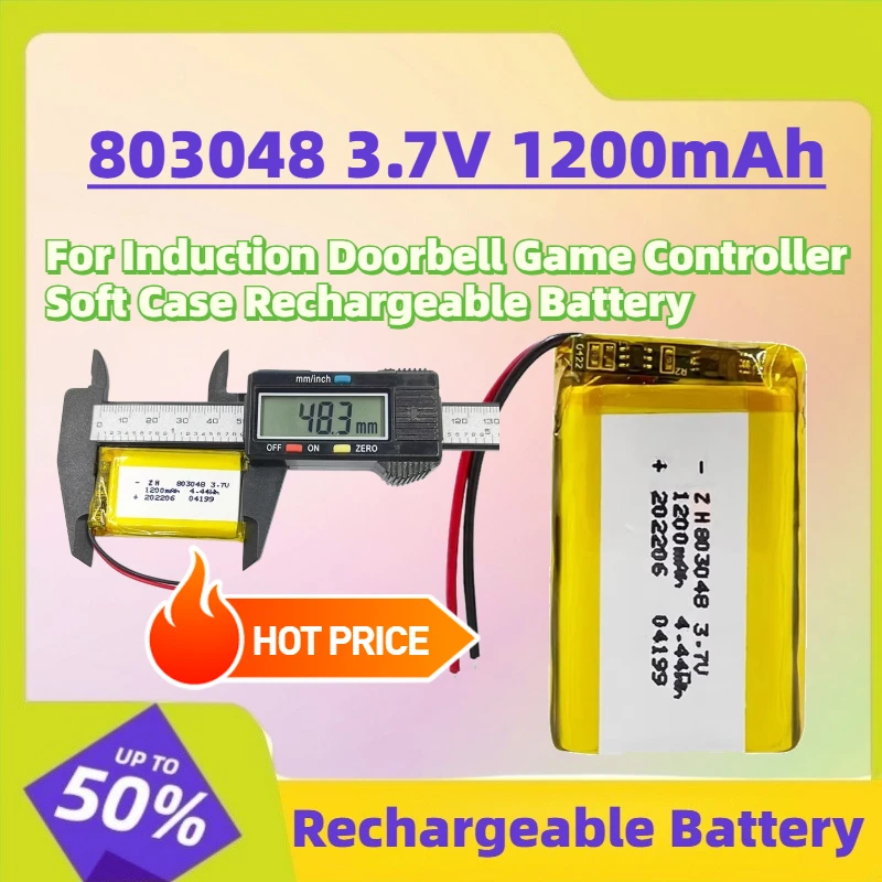 

Grade A New 803048 3.7V 1200mAh Polymer Lithium Battery for Induction Doorbell Game Controller Soft Case Rechargeable Battery