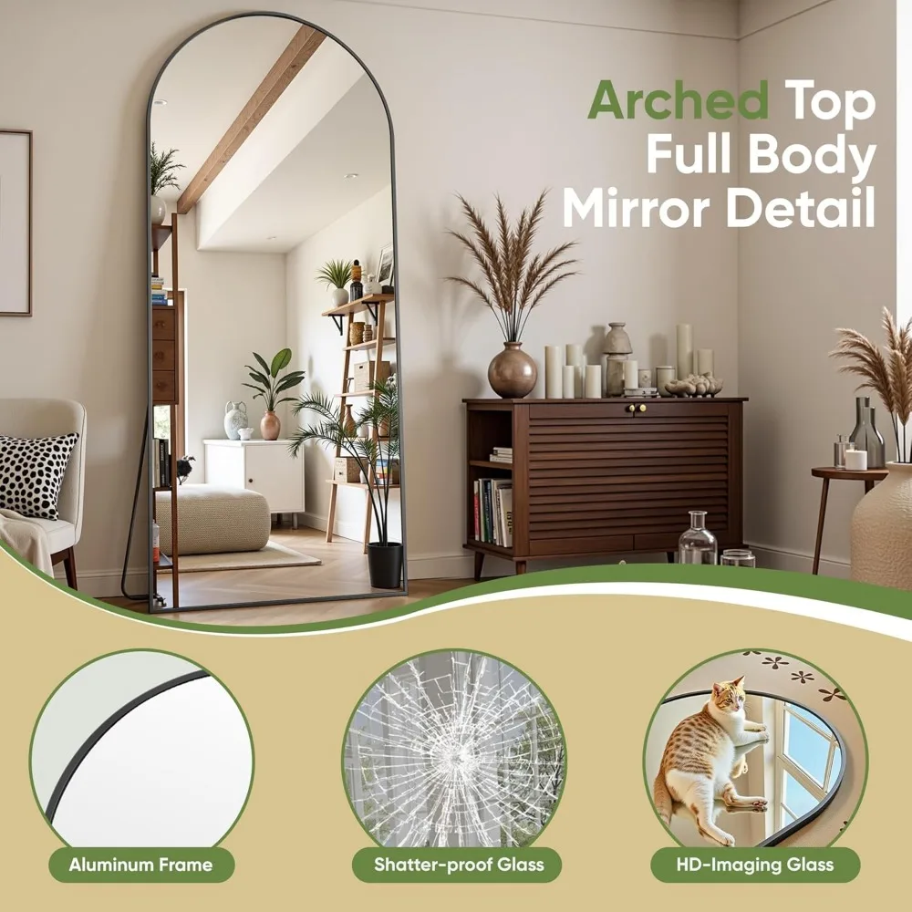Arched Standing Full Body Mirror, 59x19 Floor Mirror with Stand, Leaning Wall Mirror for Home Decor