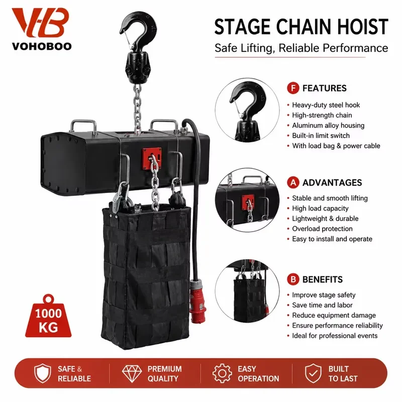 Professional Stage Hoist with Overload Protection Silent Electric Hoist with G80 Load Chain for Concert and Theater
