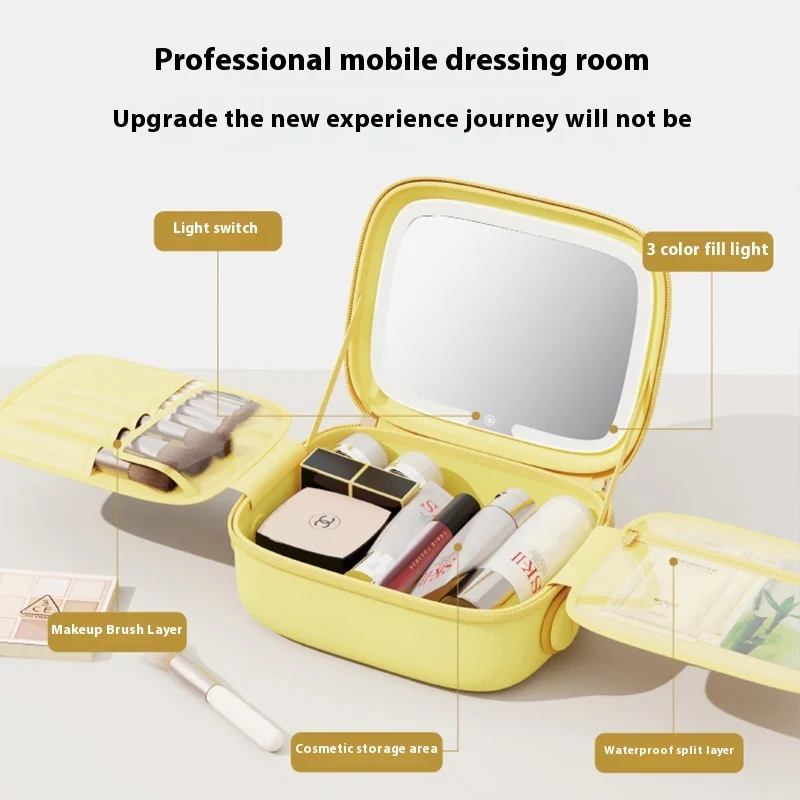 

Makeup Brush Storage Bag with Mirror, Portable and Large-Capacity Travel Cosmetic Organizer for Women