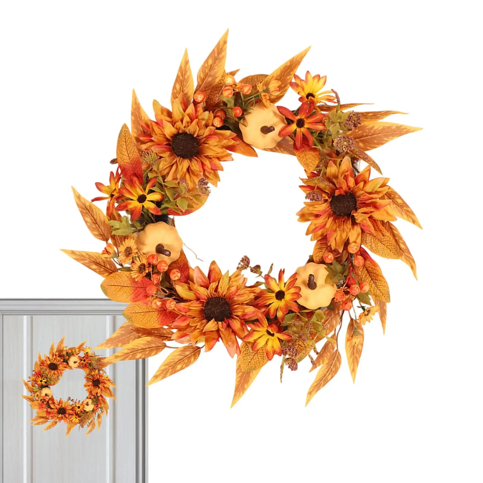 45cm Autumn Wreath Pendant Harvest Festival Maple Leaves Pumpkin Wreath Door Hanging Simulation Wreath Thanksgiving decor
