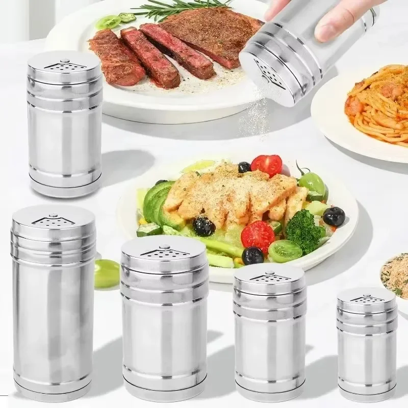 Stainless Steel Seasoning Jar Pepper Bottle Spice Shaker with Rotating Cover Condiment Tank Box for Storing Spice Kitchen Tool