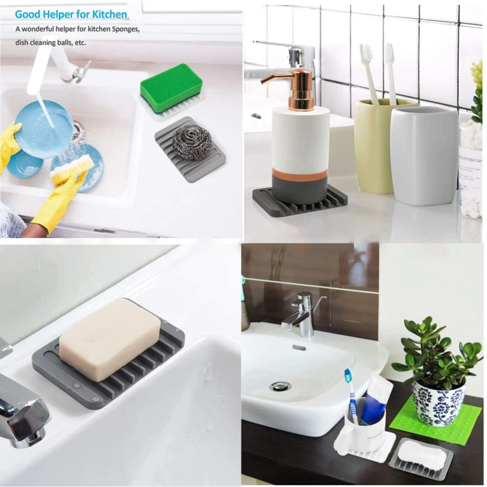 Silicone Self Draining Soap Dishes Innovative Soap Holder Saver Kitchen Soap Saver Drainer Sponges Scrubber Display