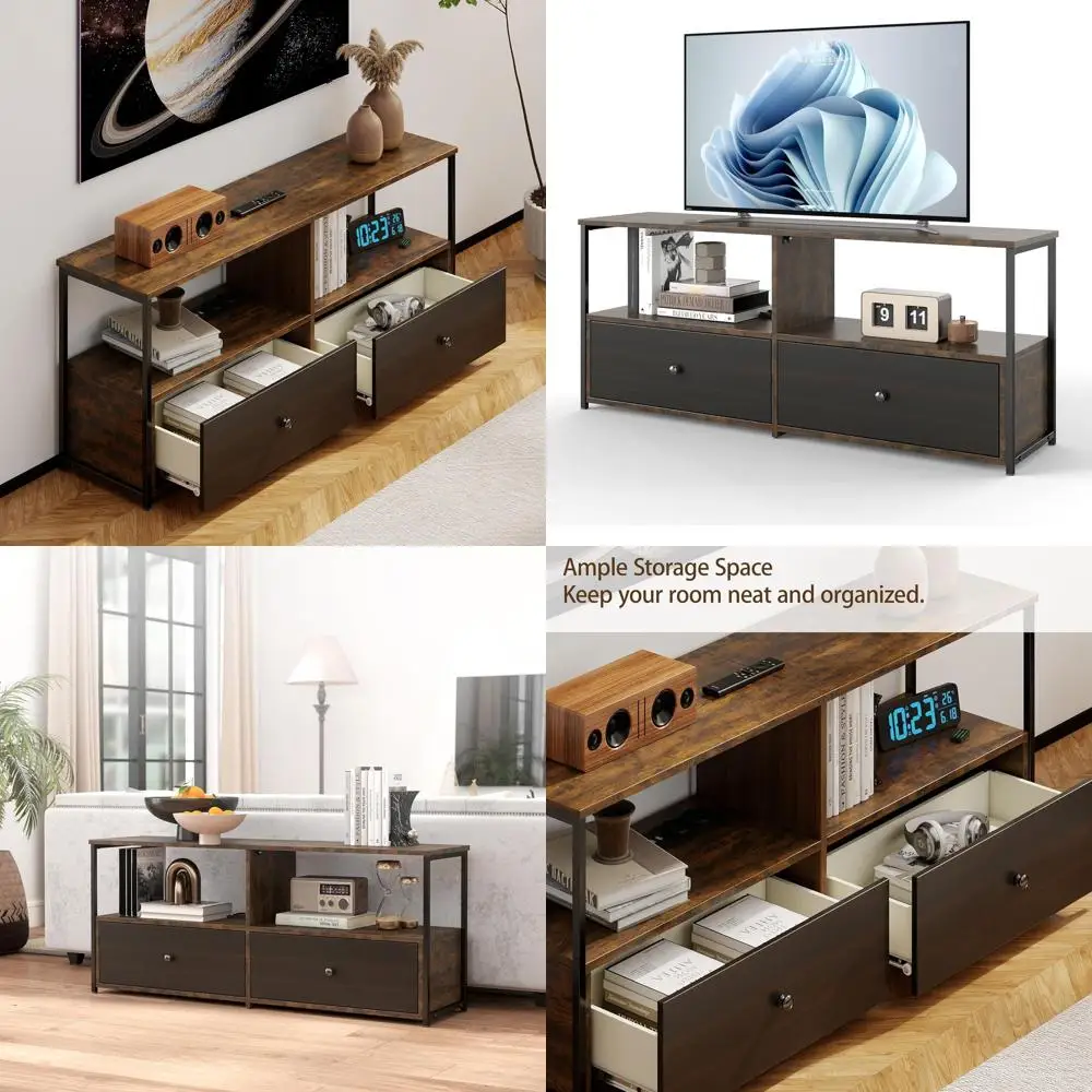 

Modern Wooden TV Stand for 43-55 Inch TVs with Storage and Power Outlet, Entertainment Center with Drawers and Shelves