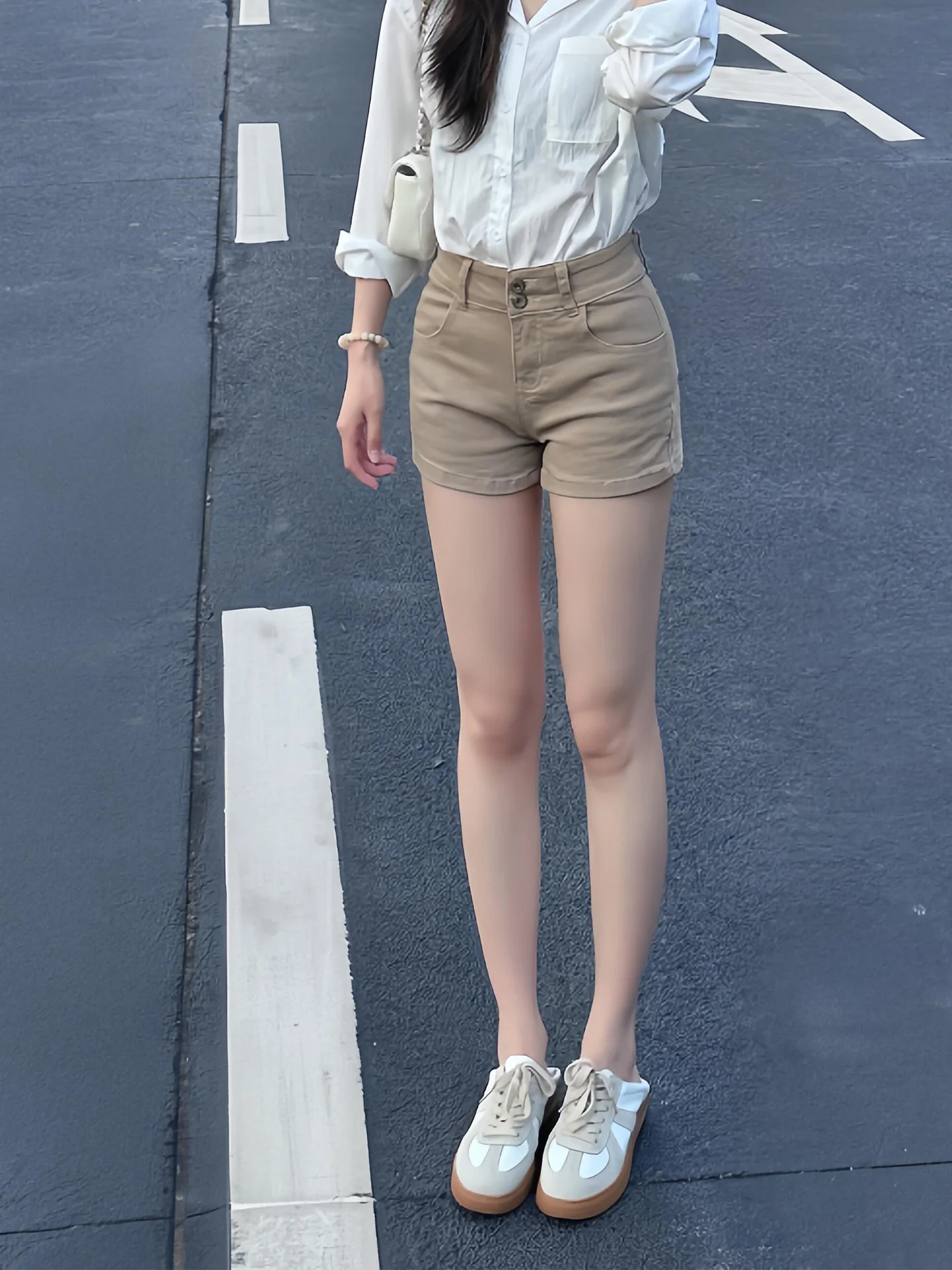 

High Waist Slim Fit Bootcut Jeans orts Women's Summer New Sle American Coffee Color plus Size Hot Pants Straight Leg Zipper