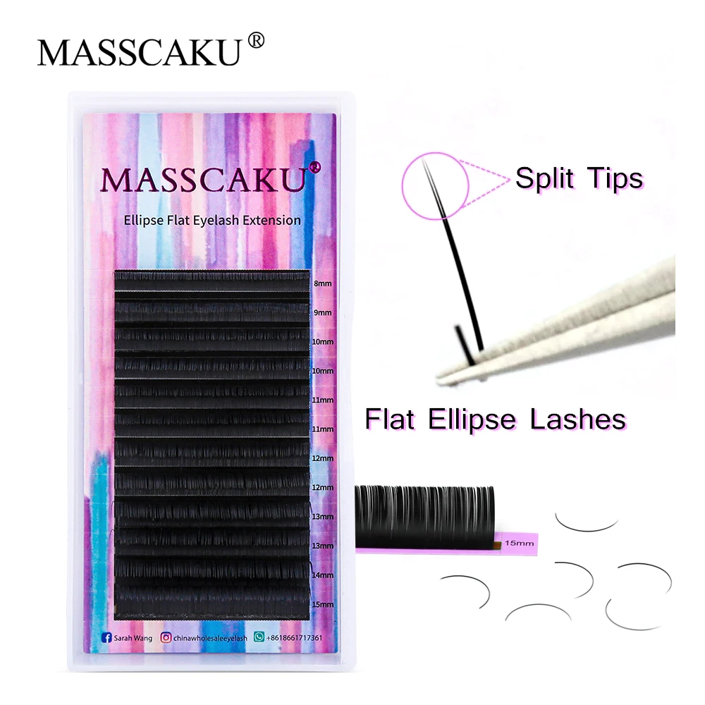 MASSCAKU Ellipse Flat Lashes Silk Classic Individual Eyelashes Split Tips Shaped Wire make Up 0.15mm 0.2mm Suppliers