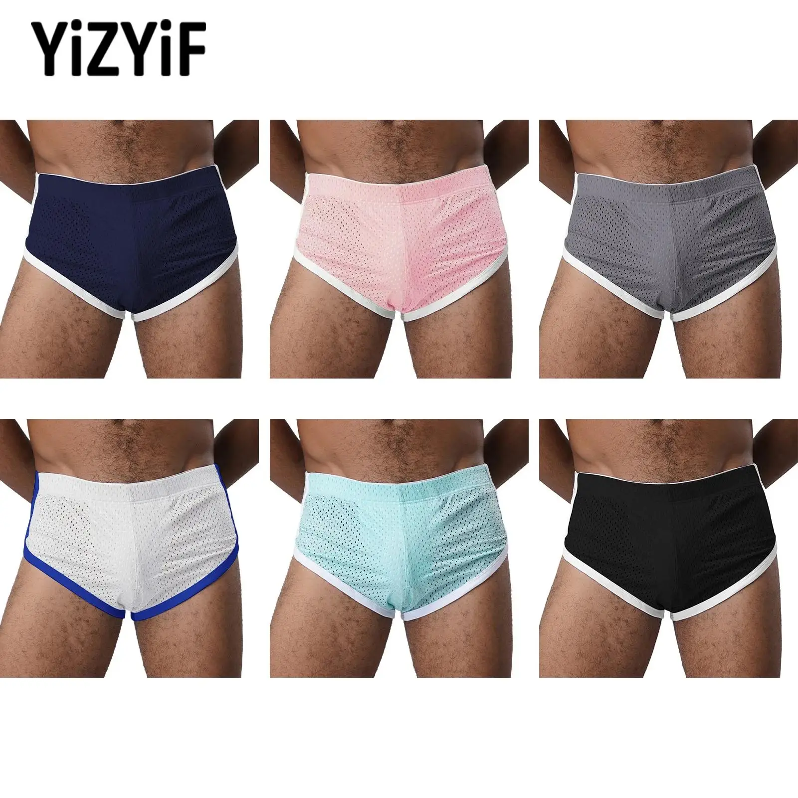 

1pcs Hollow Out Boxer Shorts Men's Sports Underwear Stretchy Breathable Sexy Quick-Drying Contract Trim Athletic Shorts M-3XL