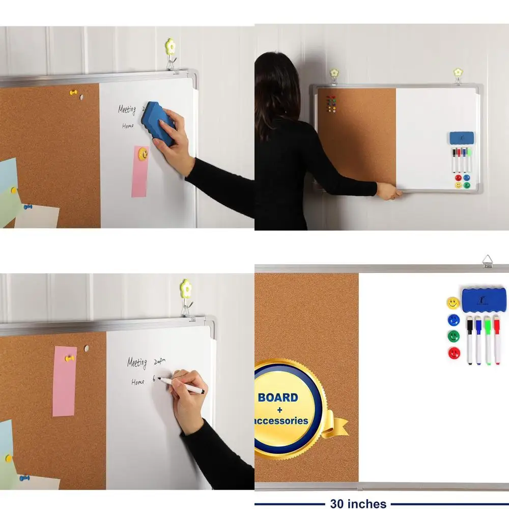 

Набор двойной доски (маркерная и доска для заметок) 30x20 см с аксессуарами для дома или офиса