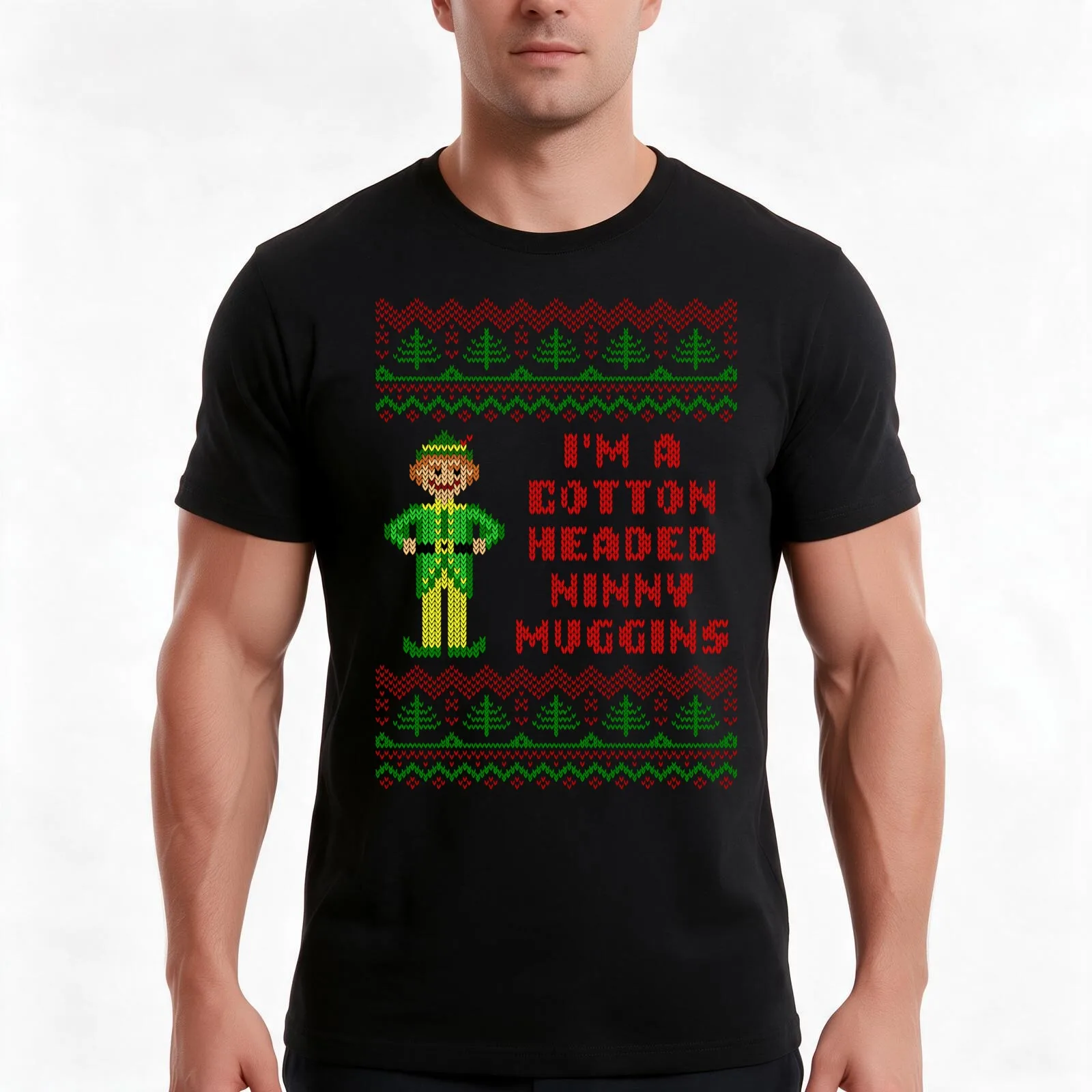 Funny Elf Cotton Headed Ninny Muggins Ugly Sweater T-Shirt Summer Casual Cotton Tee Oversized Streetwear Tops 100% Cotton