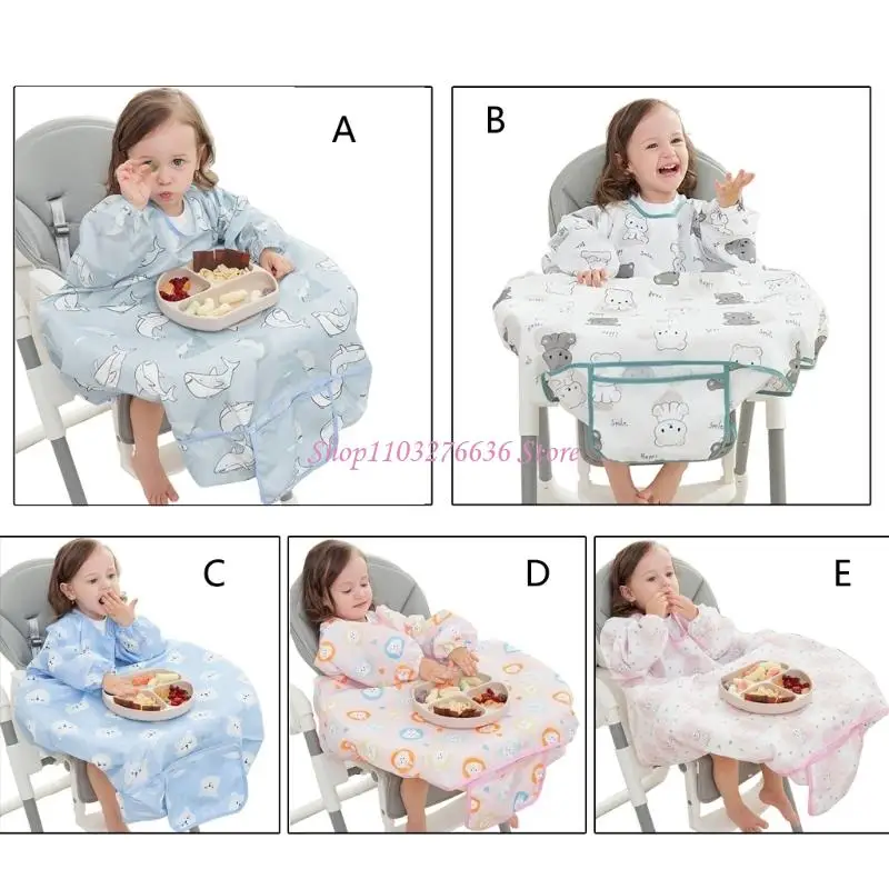 R6FD Baby Long Sleeved Bib Toddler Dining Chair Bib Infant 6-36M Feeding Bib Highchair Table Cover Machine Washable