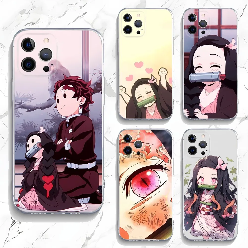 Cute N-Nezuko K-Kamado Phone Case For iPhone 15,14,13,12,11 Plus,Pro,Max,XR,XS,X,7,8 Plus,SE,Mini Transparent Silicone Soft