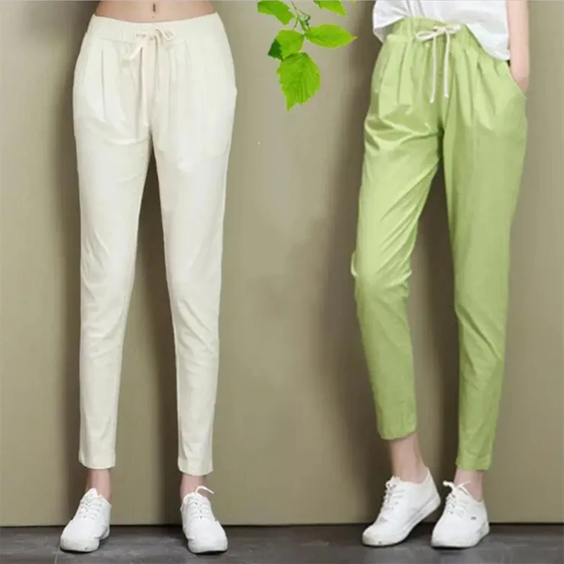 spring and summer Fashion casual plus size cotton linner female girls Fashion casual brand Elastic harem pants