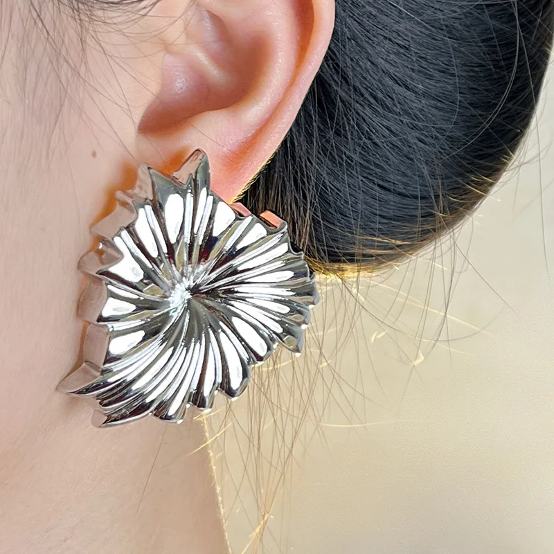 Metal flower unique explosion feminine exaggerated stud earrings